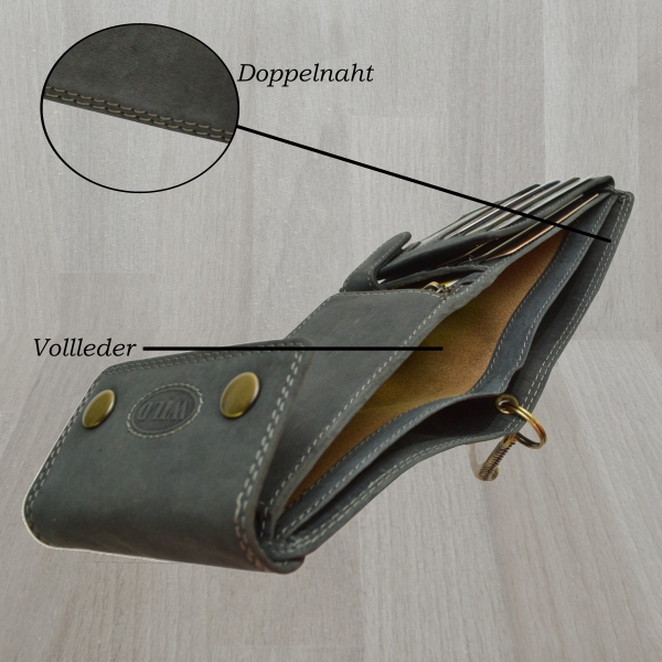 German Design Vollleder Herrenbörse Wild mit Hosenkette und Druckverschluss